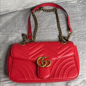 Gucci Red Quilted Shoulder Bag with Gold Chain